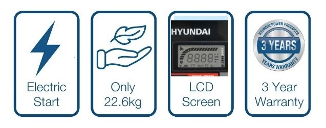 Hyundai 2200W / 2.2kW Petrol Inverter Generator, Electric Start, Pure Sine Wave Output, Lightweight, Quiet Running | HY2250SEi